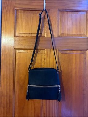 Black Crossbody Bag with Tassel Zipper Accent